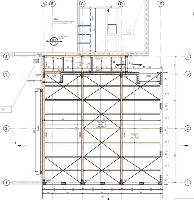 Extension du gymnase du collège de Buchy, charpente bois cintrée