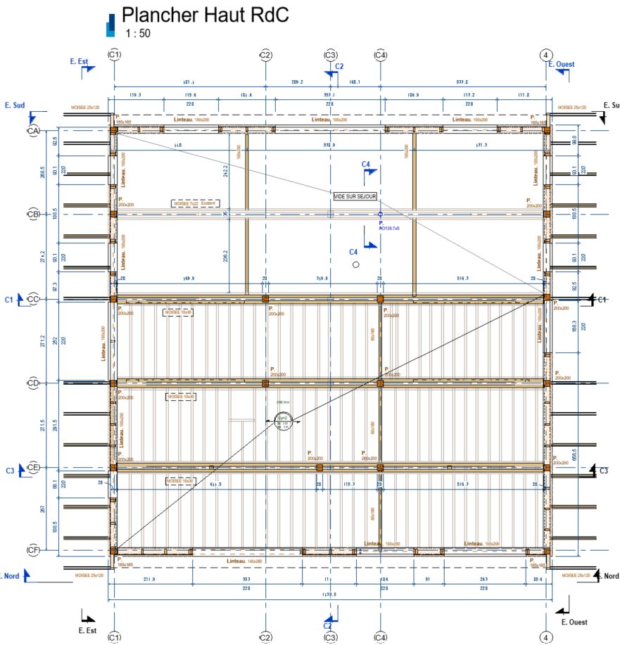 Chalet en charpente bois sur infrastructure béton, modèle 3D